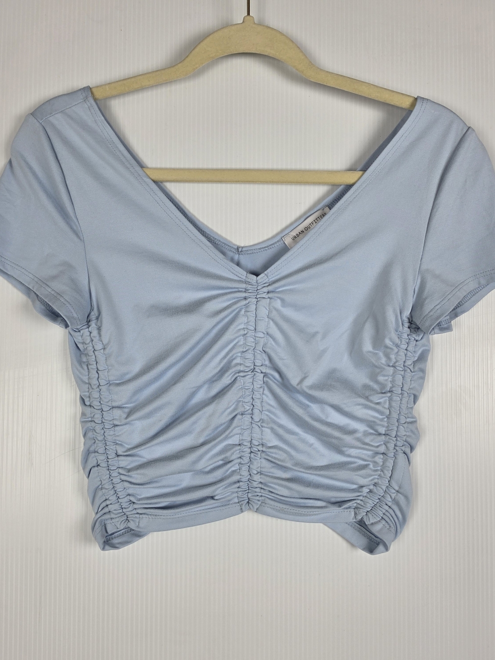 Urban Outfitters Light Blue Ruched V-Neck Crop Top